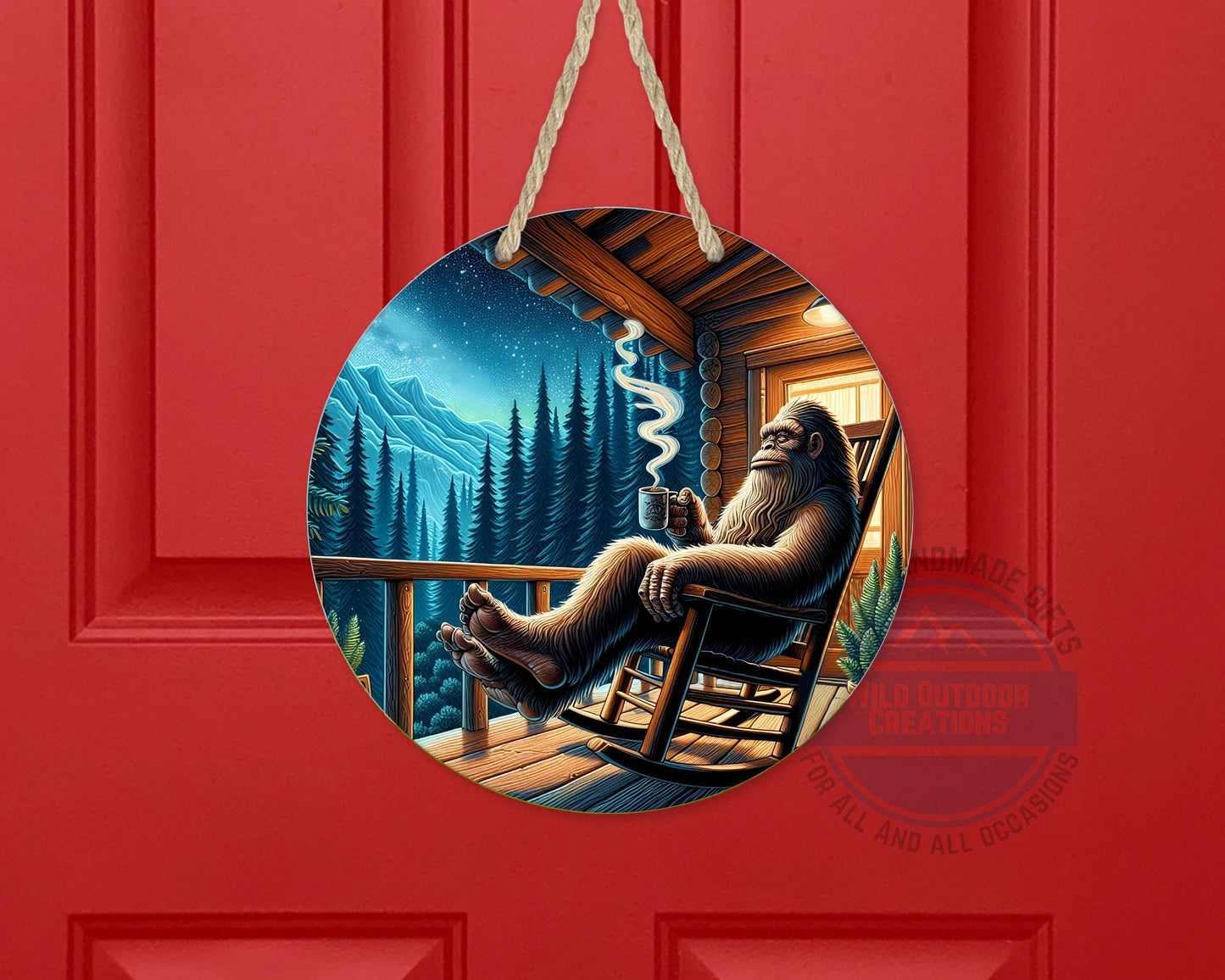 Bigfoot Porch Decor – Sasquatch Door Hanger | Rustic Cabin Wall Art, Weather Resistant Sign