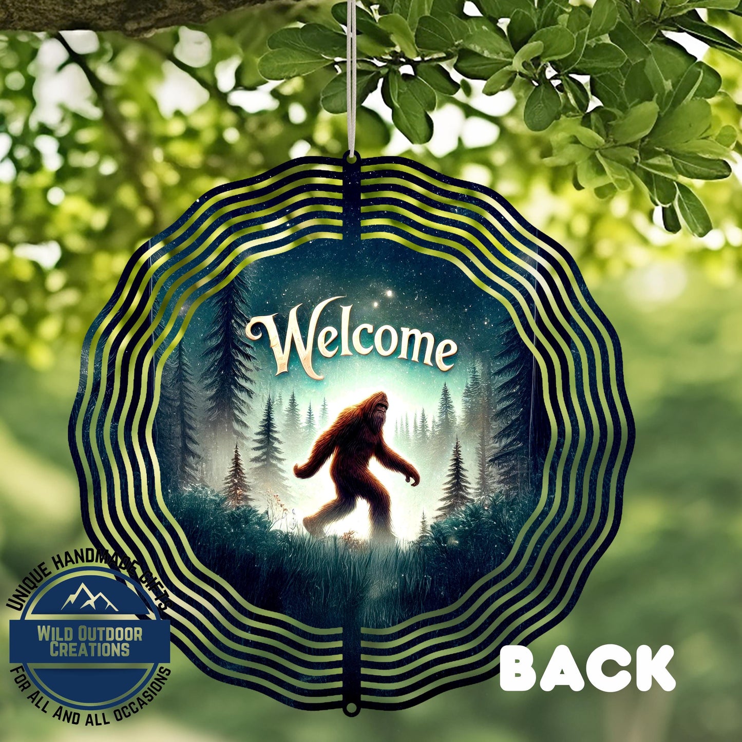 Bigfoot Welcome Spinner - Aluminum Outdoor Wind Spinner, Sasquatch Garden Decor - full product view