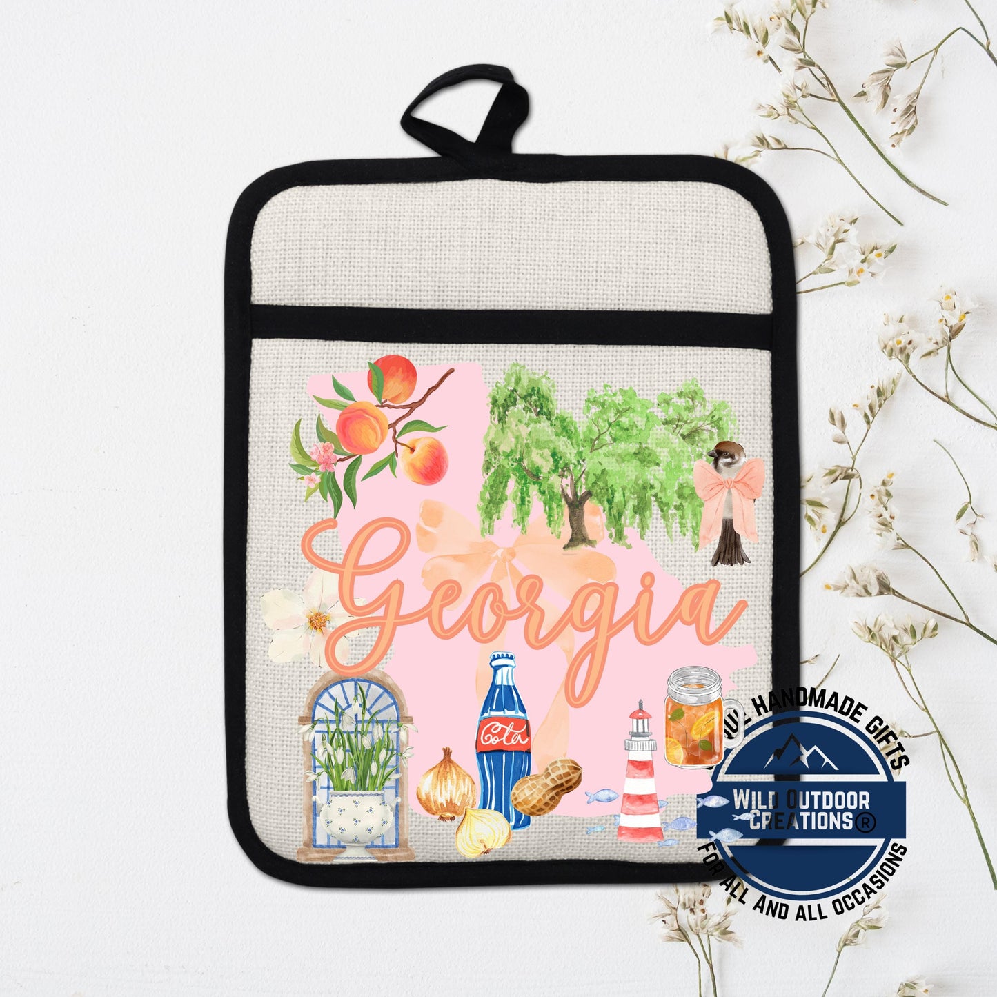 Georgia Pot Holder | Non Slip Silicone Pocket Potholder - Peach State Kitchen Gift - packaging and presentation