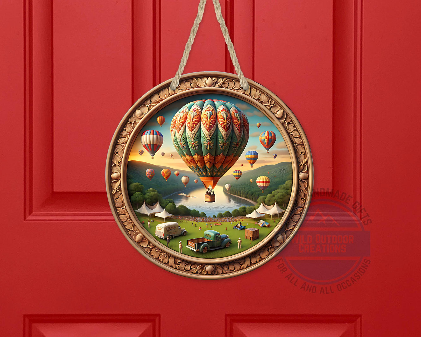 Aluminum Door Hanger – County Fair Hot Air Balloon Outdoor Door Sign, 10 Inch