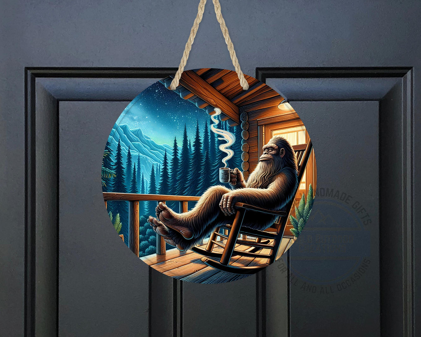 Bigfoot Porch Decor – Sasquatch Door Hanger | Rustic Cabin Wall Art, Weather Resistant Sign