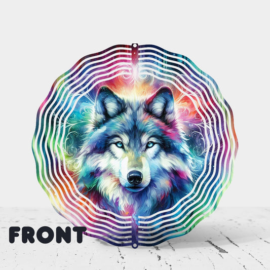 Wolf Head Wind Spinner  Double-Sided UV Resistant Outdoor Art for Northern Lights Decor