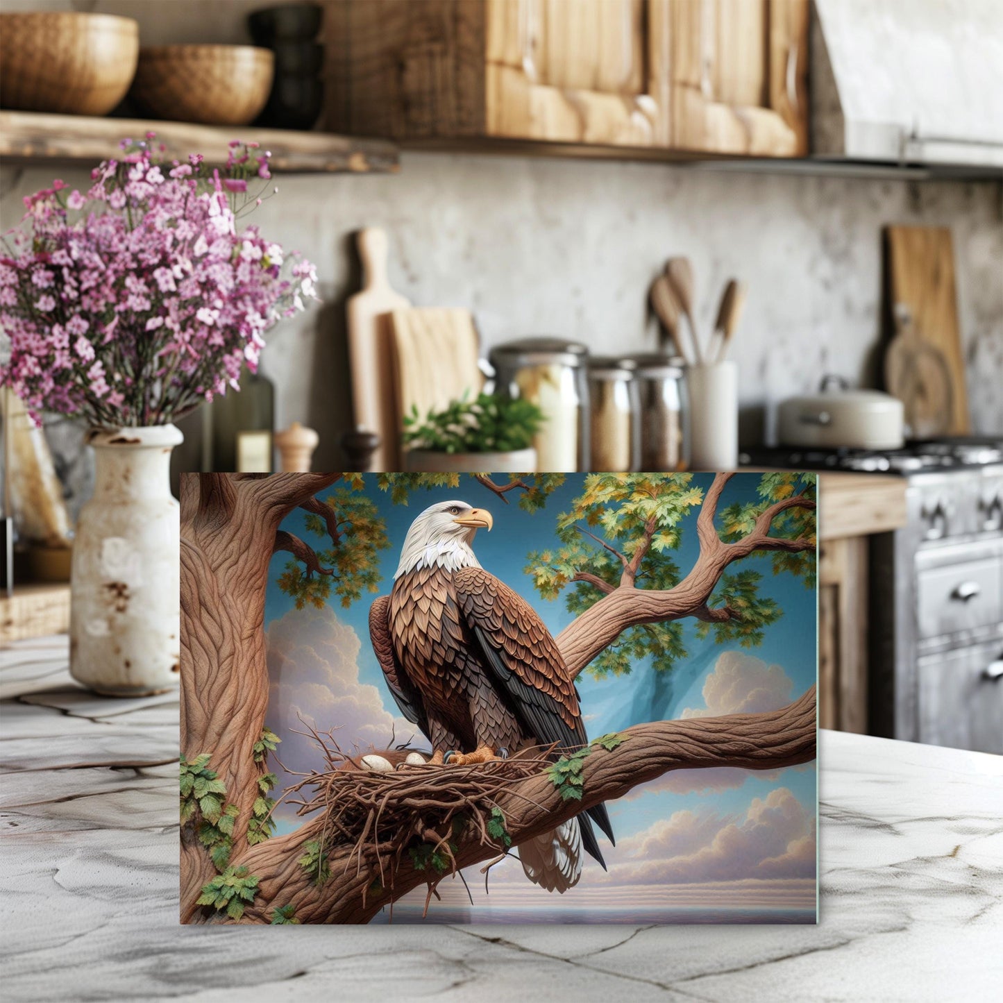 Bald Eagle Tempered Glass Cutting Board, Nature Inspired Glass Cutting Board