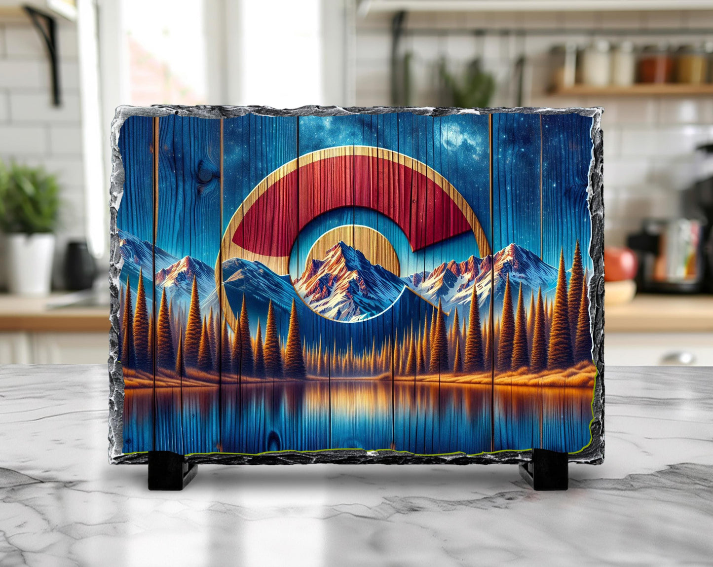 Colorado C Slate Plaque - Rustic Faux Wood Design with Mountains Lake  Milky Way Sky - Perfect Gift for Colorado Lovers