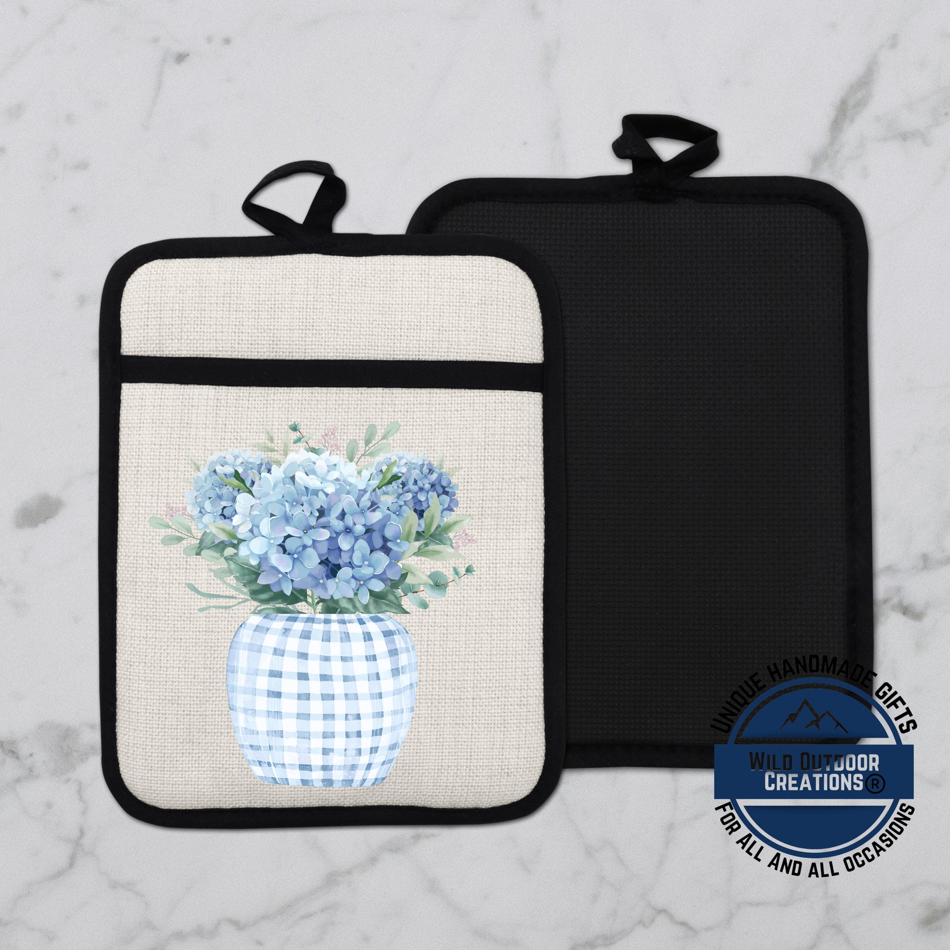 Blue Hydrangea Pot Holder – Floral Kitchen Accessory with Non Slip Silicone Back - alternate view