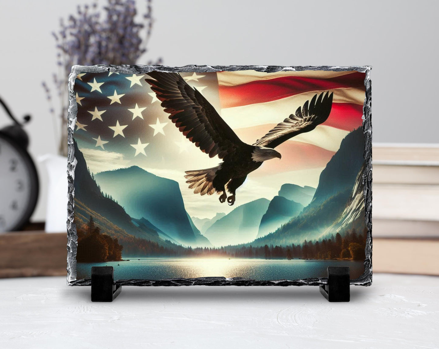 Bald Eagle Slate Sign – American Flag Art | Rustic Americana Style Decor