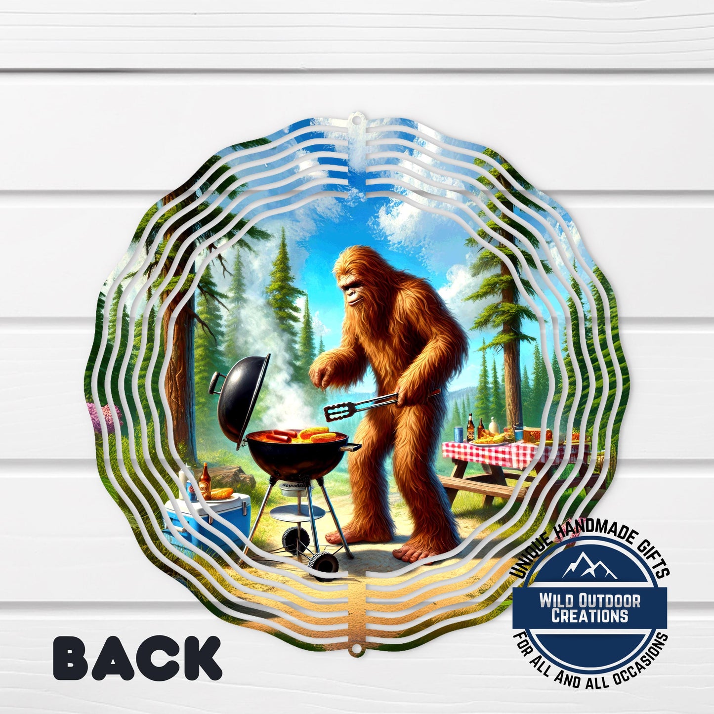 Bigfoot BBQ Wind Spinner – Aluminum Outdoor Sasquatch Garden Decor, Funny Grill Gift - size reference