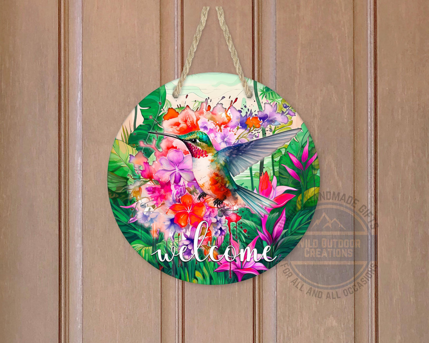 Floral Hummingbird Door Decor - Weather Resistant Garden Door Decor Sign
