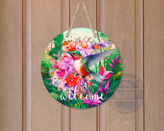 Floral Hummingbird Door Decor - Weather Resistant Garden Door Decor Sign