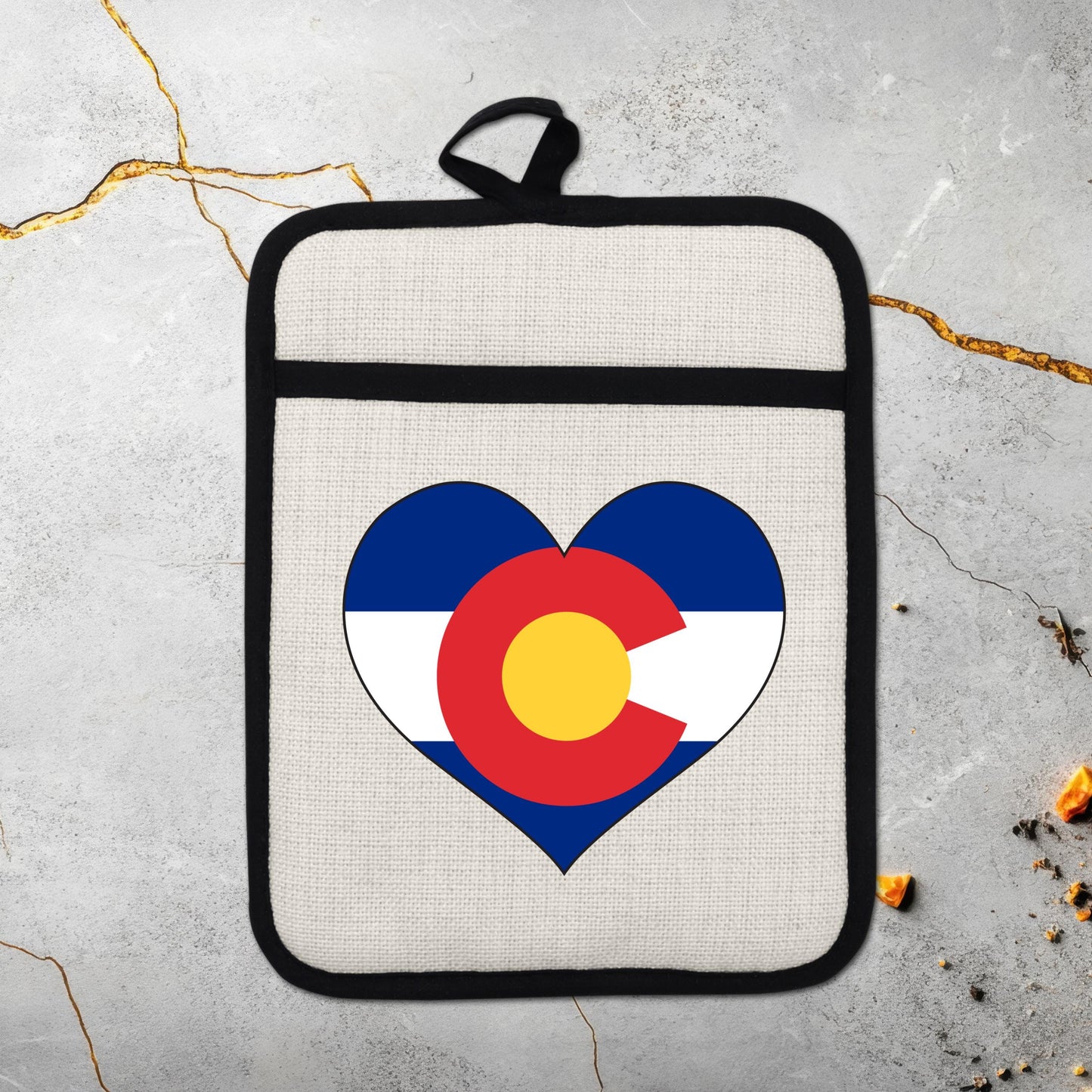 Colorado Heart Pot Holder – Silicone Pot Holder with Linen Front & Heat Resistant Trivet
