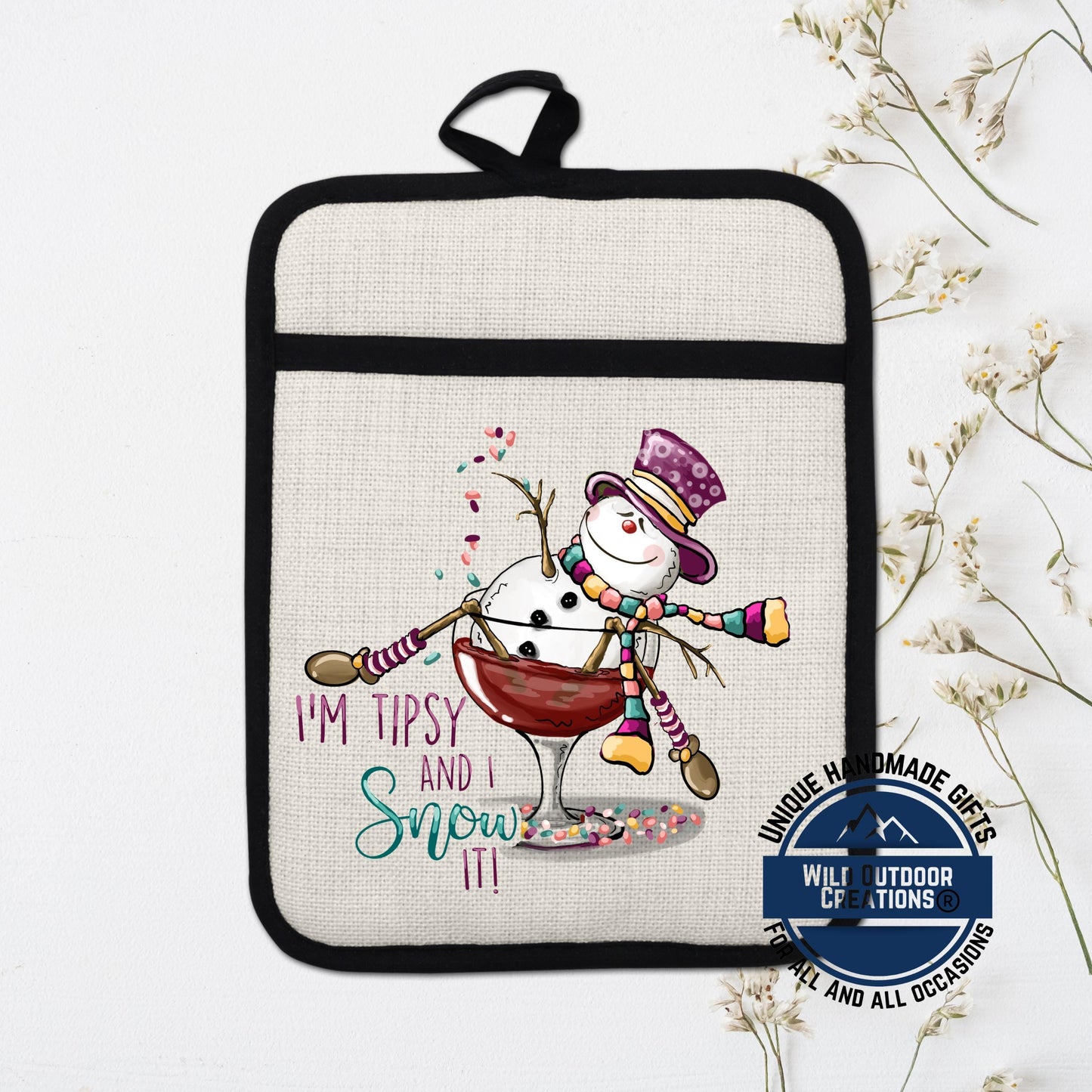 Snowman Wine Pot Holder Linen Hot Pad Tipsy Funny Christmas Kitchen Gift Decor
