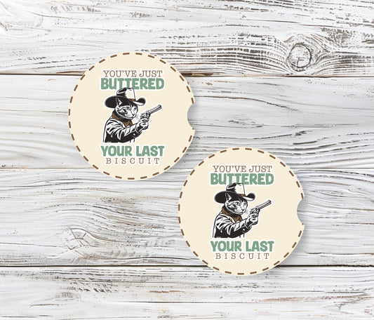 Cowboy Cat Car Coaster - Funny Sandstone Vehicle Decor for Western Lovers