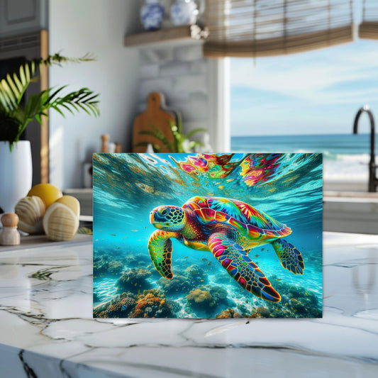 Rainbow Sea Turtle Cutting Board  Unique Ocean-Themed Kitchen Decor  Gift for Sea Turtle Lovers