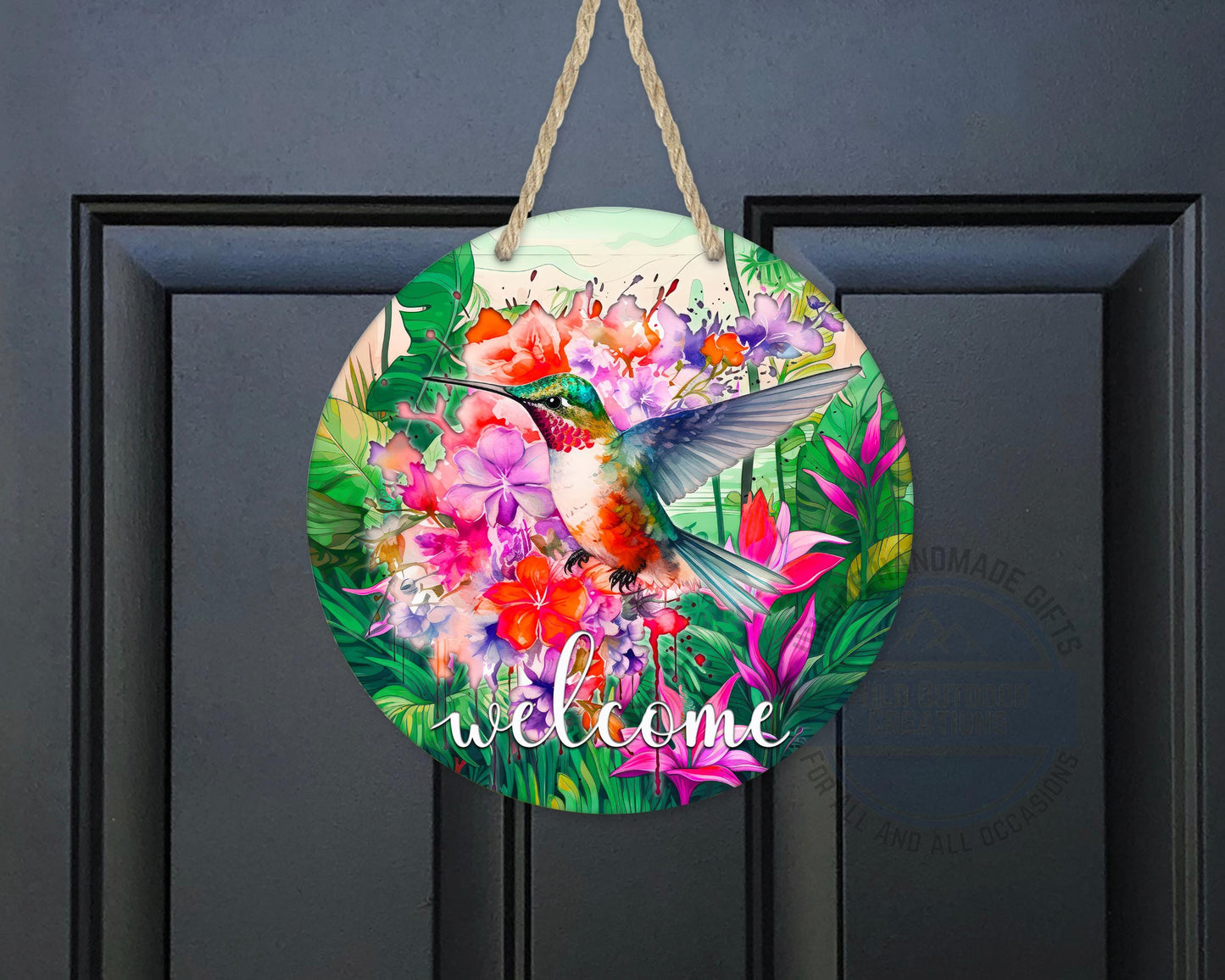 Floral Hummingbird Door Decor - Weather Resistant Garden Door Decor Sign