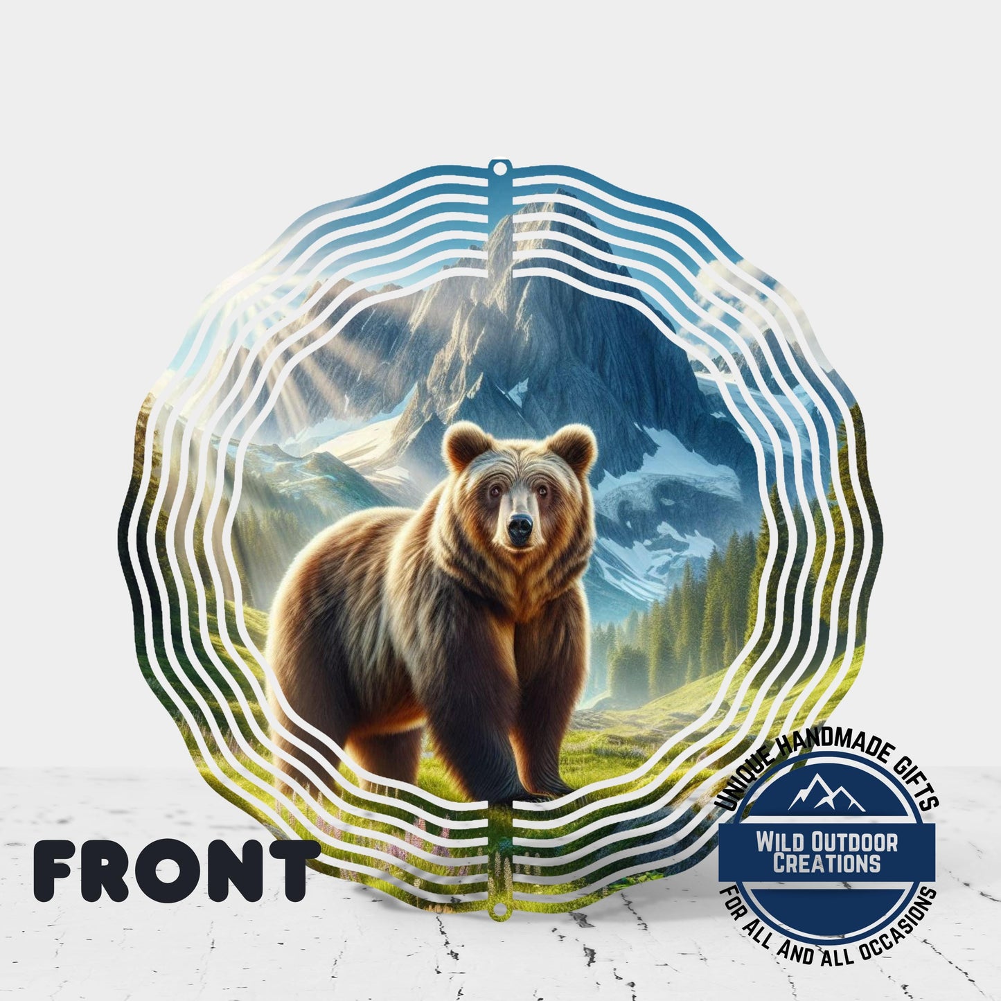 Bear Mountain Wind Spinner - Outdoor Wind Spinner, Double Sided Aluminum Garden Decor 10 Inch