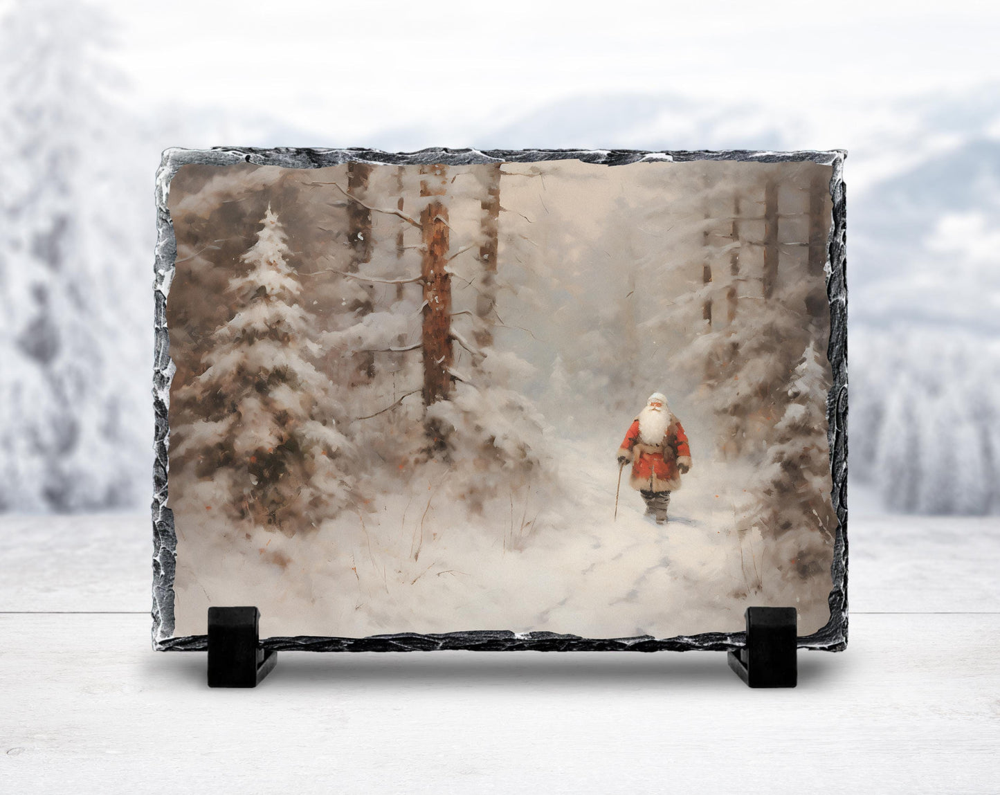 Rustic Slate Christmas Art - Santa in Winter Wonderland for Holiday Decor  Gifts