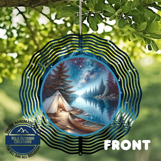 Camping Wind Spinner - Double Sided River Scene, 10 Inch Aluminum Garden Art