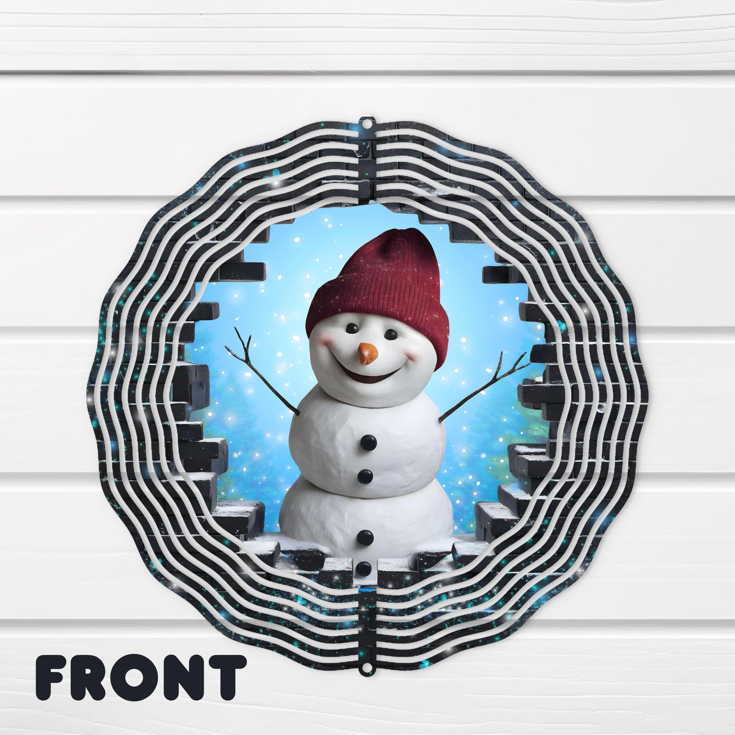 3D Snowman Wind Spinner - 10x10 Inch Aluminum Outdoor Art UV Coated 360 Rotation Perfect Christmas Gift
