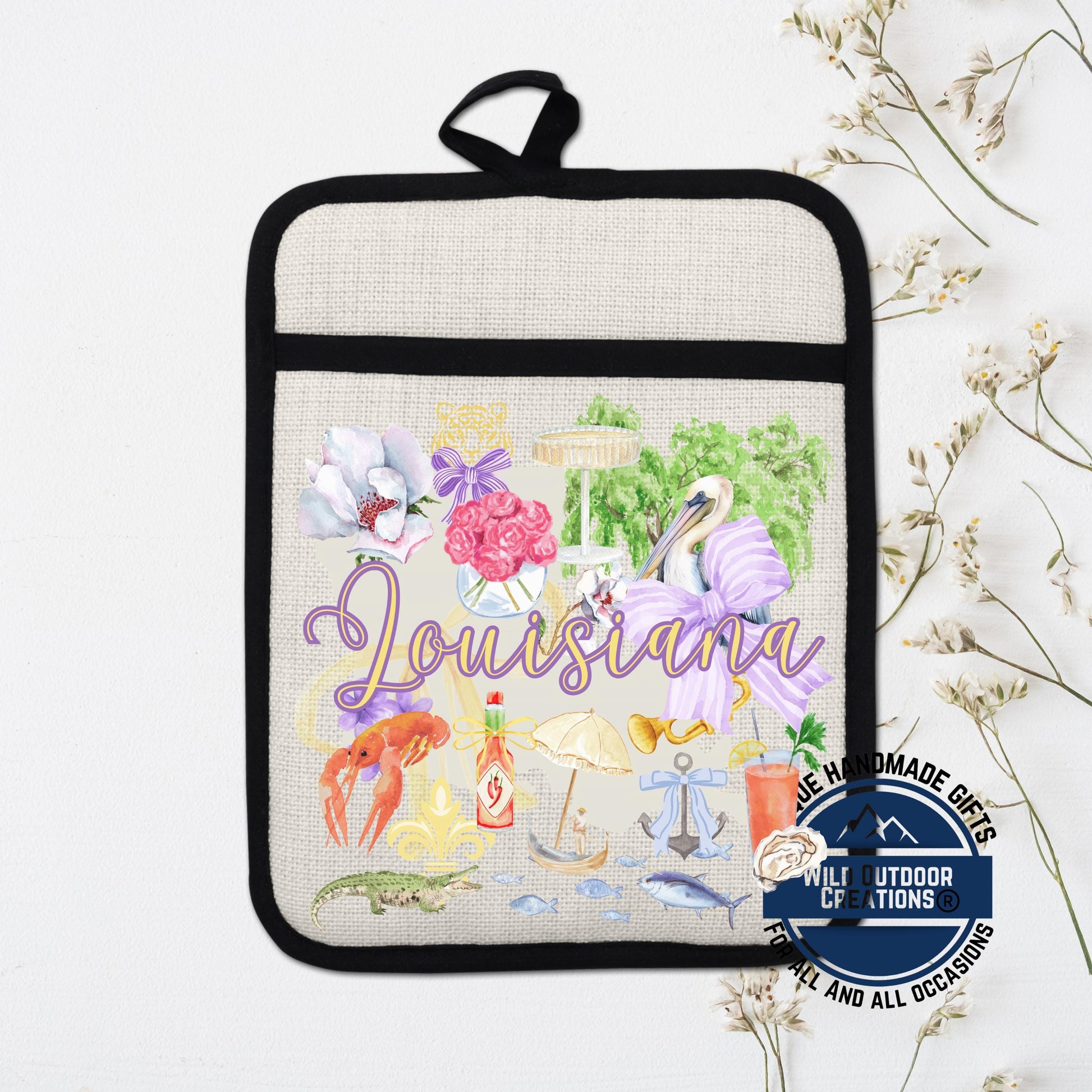 Louisiana Pot Holder | Non Slip Silicone Back Pocket Potholder Linen Kitchen Gift - packaging and presentation