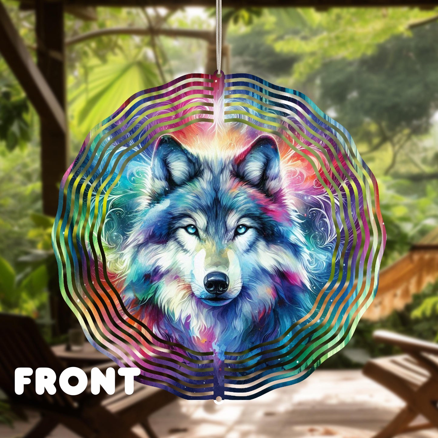 Wolf Head Wind Spinner  Double-Sided UV Resistant Outdoor Art for Northern Lights Decor