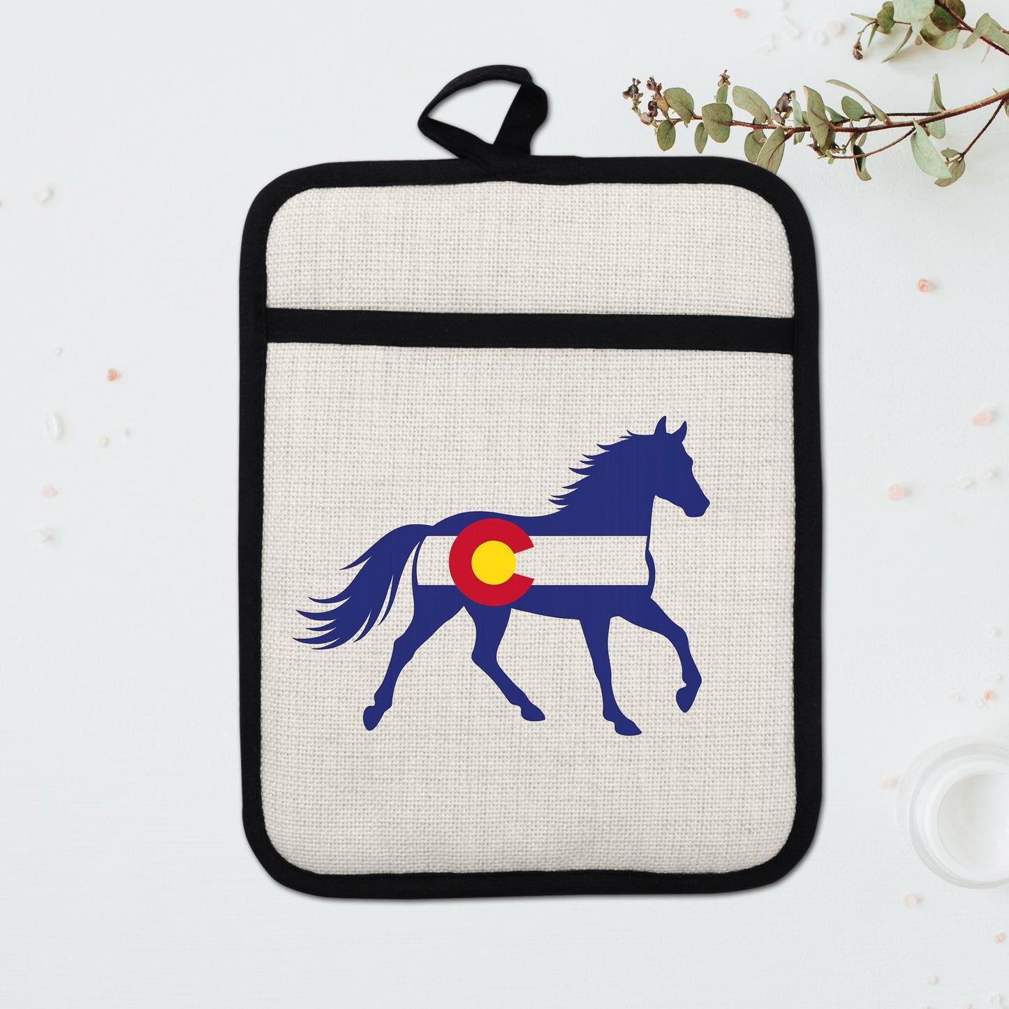 Horse Oven Mitt - Colorado Pot Holder With Silicone Back & Linen Front, Heat Resistant