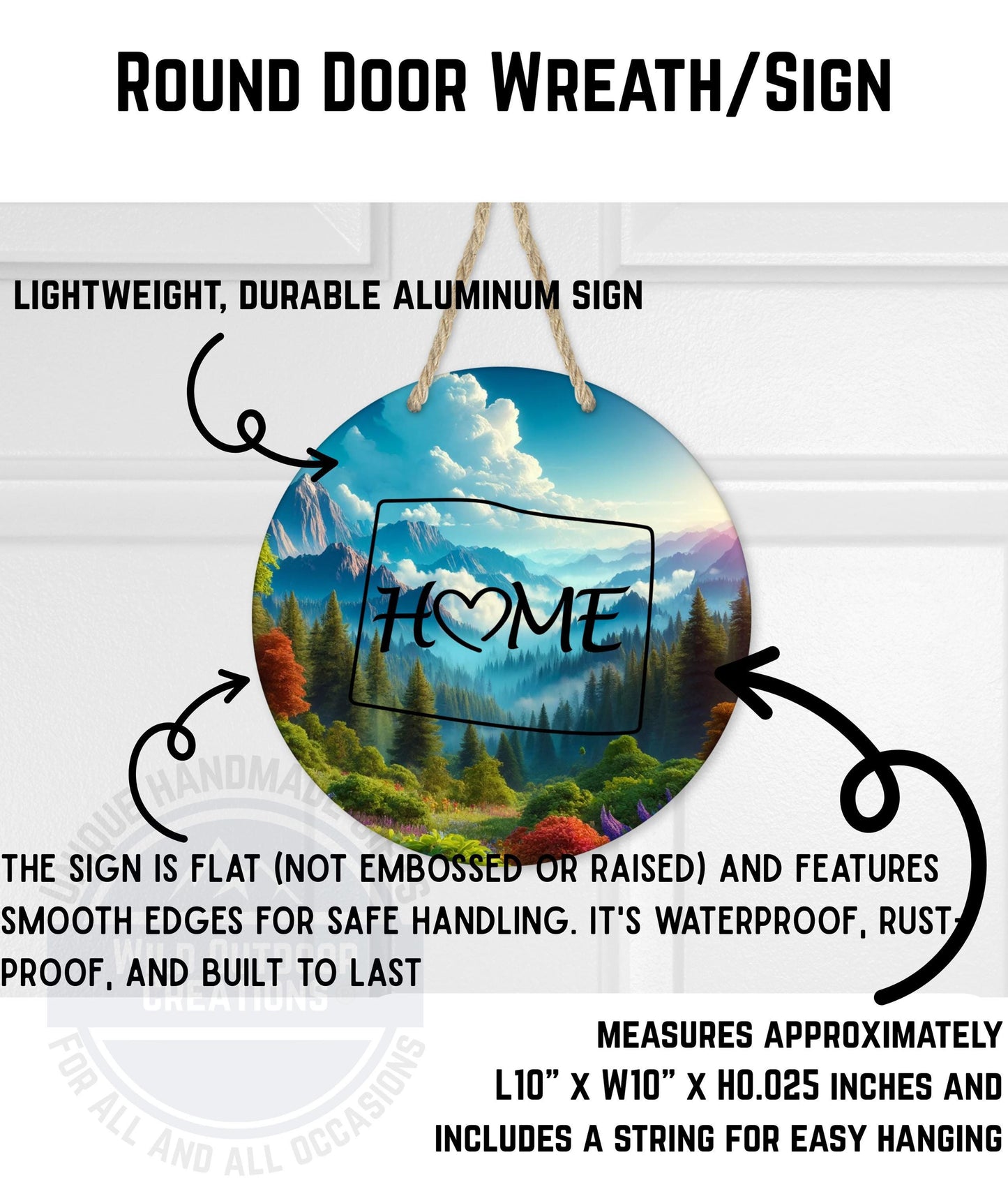 Welcome Door Hanger - Outdoor Aluminum Round Sign With Ladybug & Daisy Design