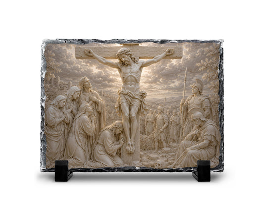Crucifixion of Jesus Slate Plaque, Christ on Cross Religious Decor, Christian Easter Gift