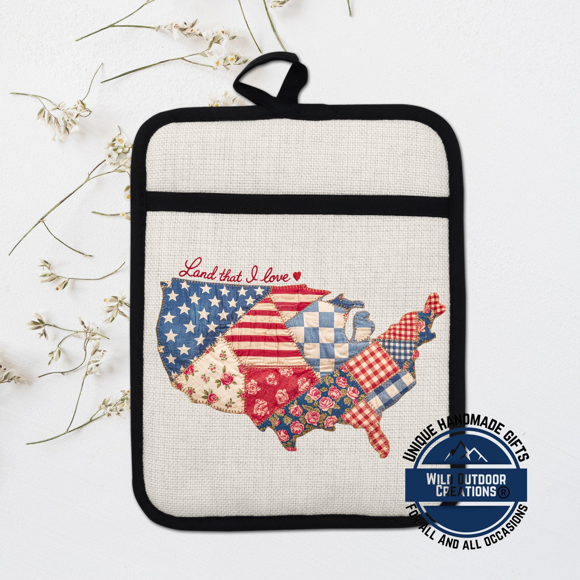Patriotic Pot Holder – USA Kitchen Decor Non Slip Potholder With Pocket, Heat Resistant - scale and size reference