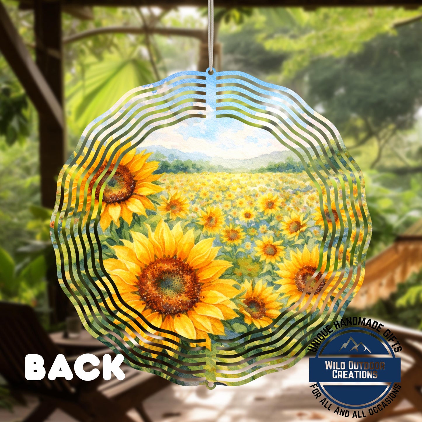 Sunflower Wind Spinner - Double Sided Aluminum Garden Spinner, 10 Inch Patio Hanging Decor