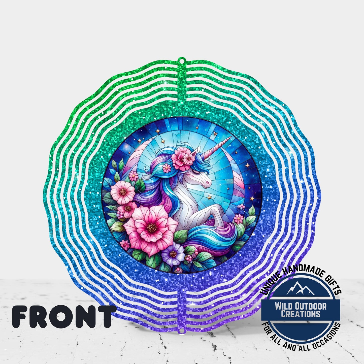 Unicorn Wind Spinner - Double Sided Glitter Ombre 10 Inch Outdoor Decor