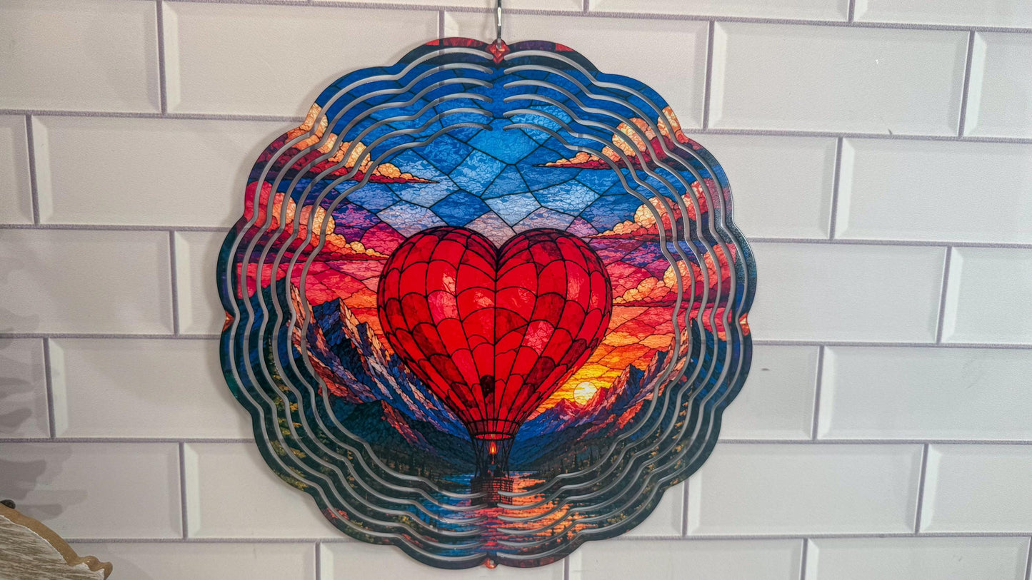 Heart Wind Spinner, Hot Air Balloon, 360 Swivel, Indoor Outdoor