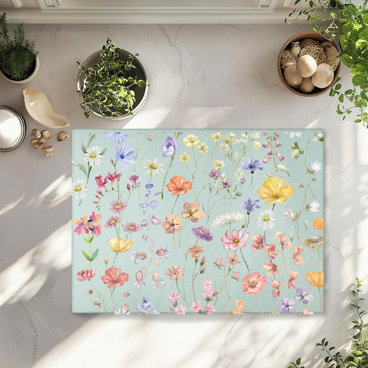 Boho Wildflowers Glass Cutting Board, Unique Kitchen Decor, Hostess Housewarming Gift, Unique Gift for Bride, Charcuterie Board, Textured