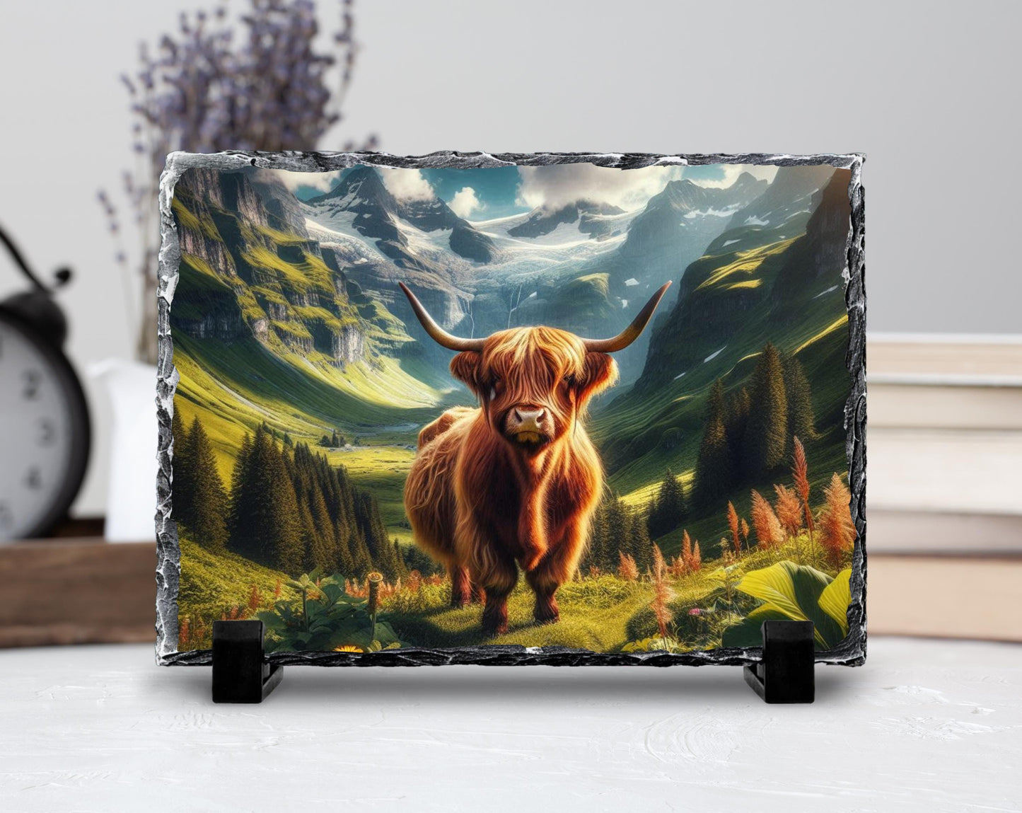 Highland Cow Plaque – Rustic Farmhouse Decor With Durable Slate Art
