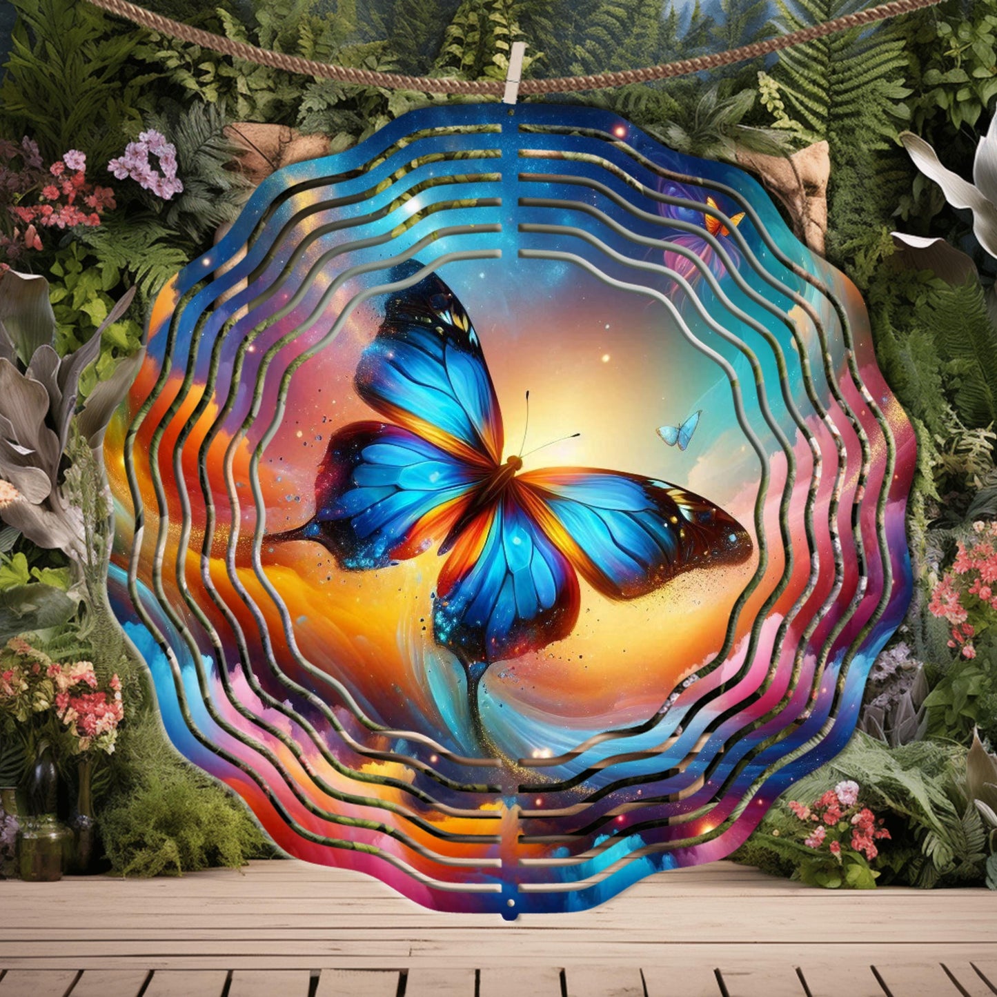 Butterfly Wind Spinner Whimsical Metal Yard Art  Sunlight Catcher for Outdoor Decor