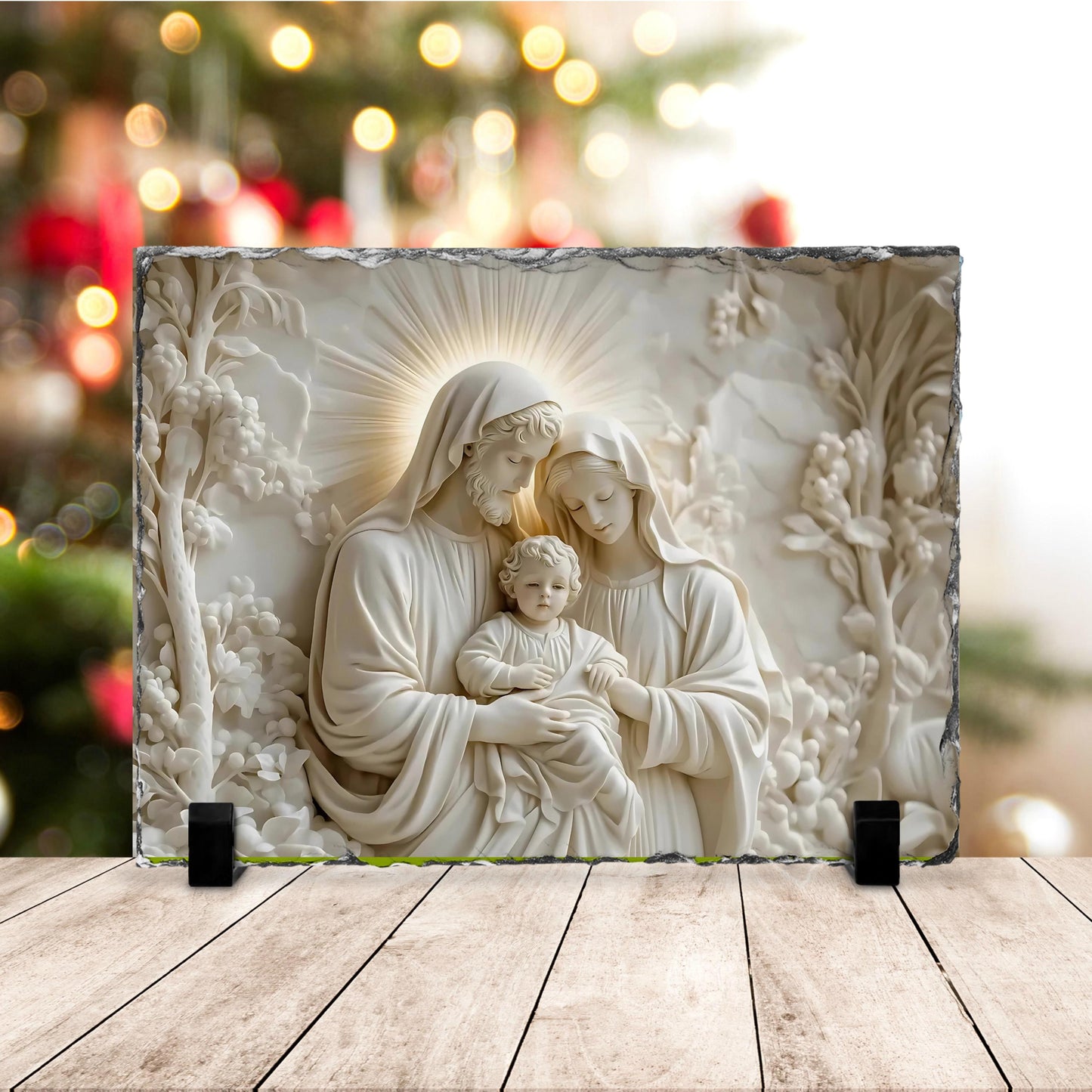 3D Slate Plaque of Joseph Jesus  Mary - Fractured Edges Decorative Religious Art