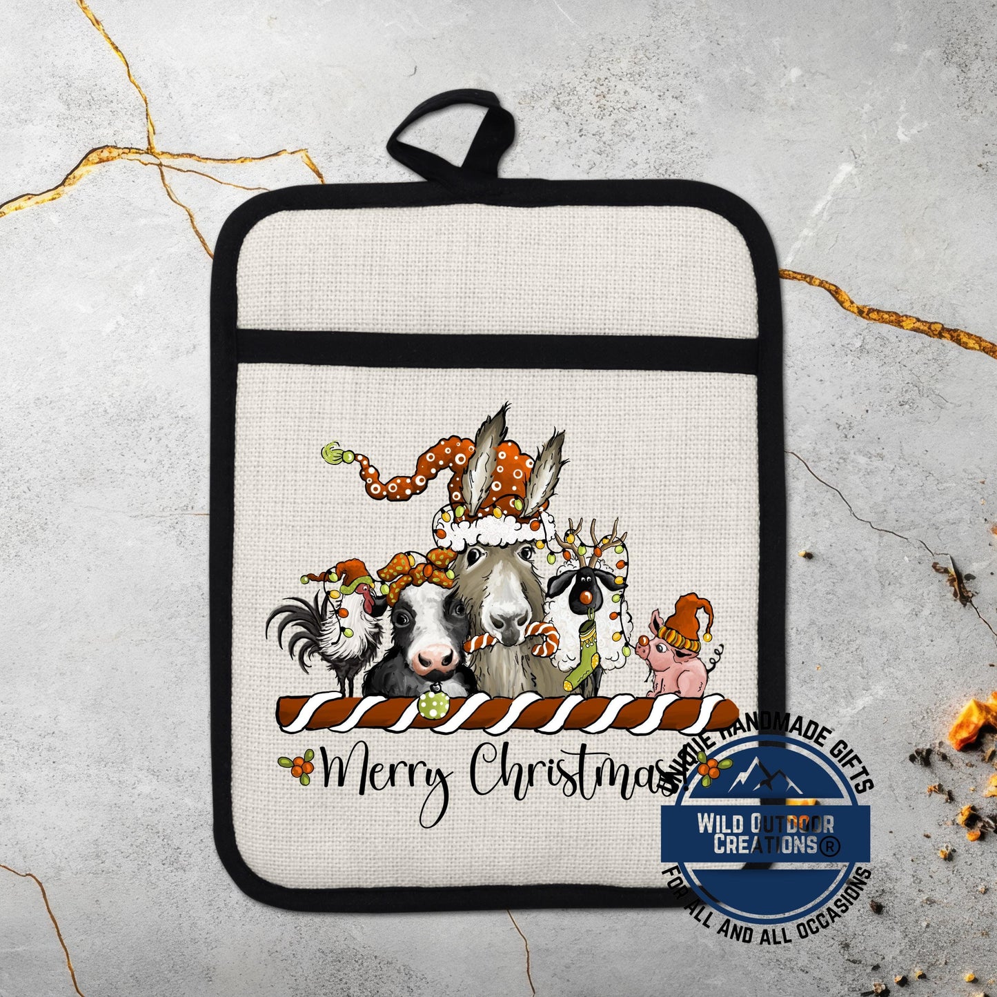 Christmas Farm Animal Pot Holder Linen Hot Pad Donkey Cow Pig Kitchen Gift