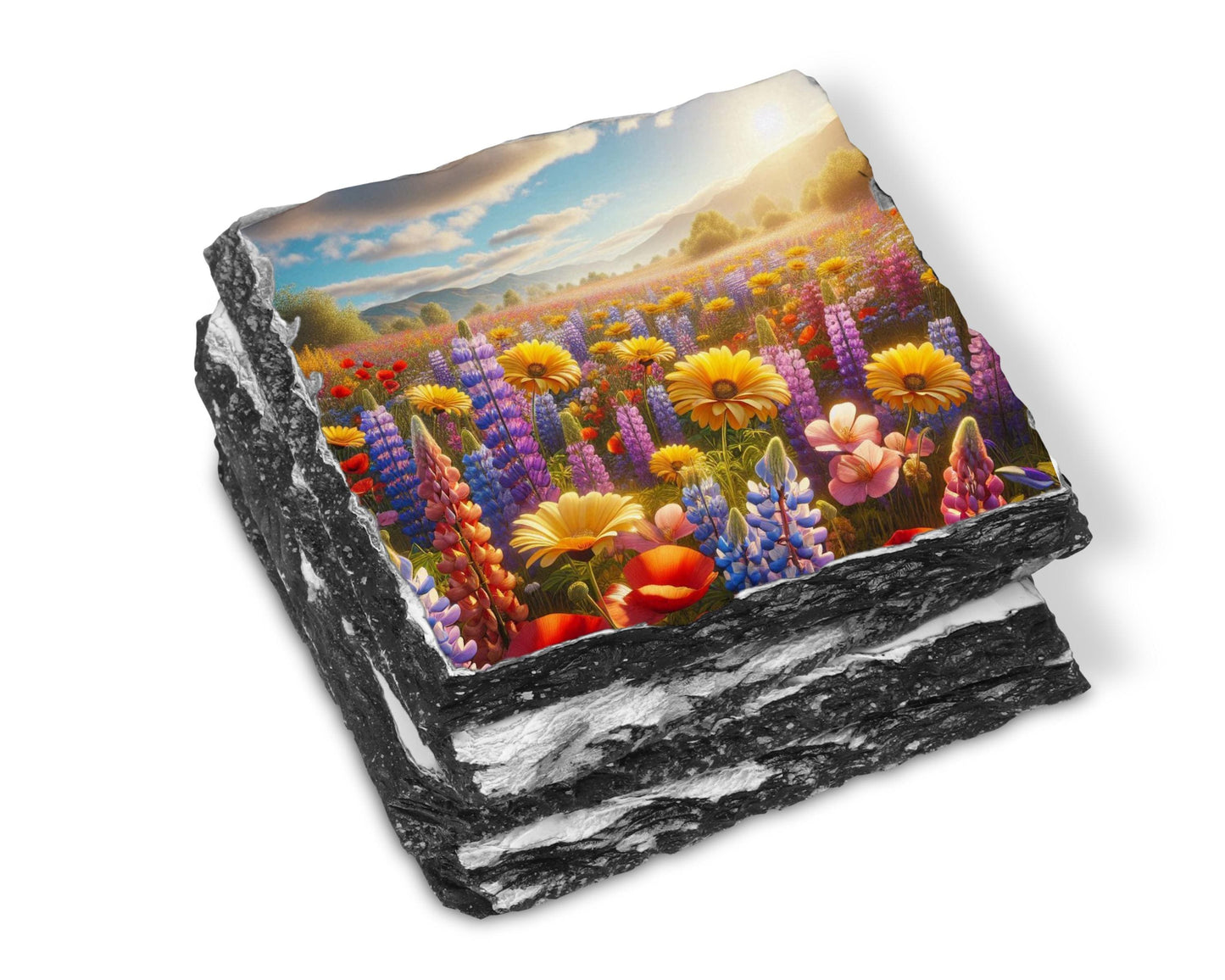 Rustic Sunset Slate Coaster Set - Wildflower Valley Gift for Her