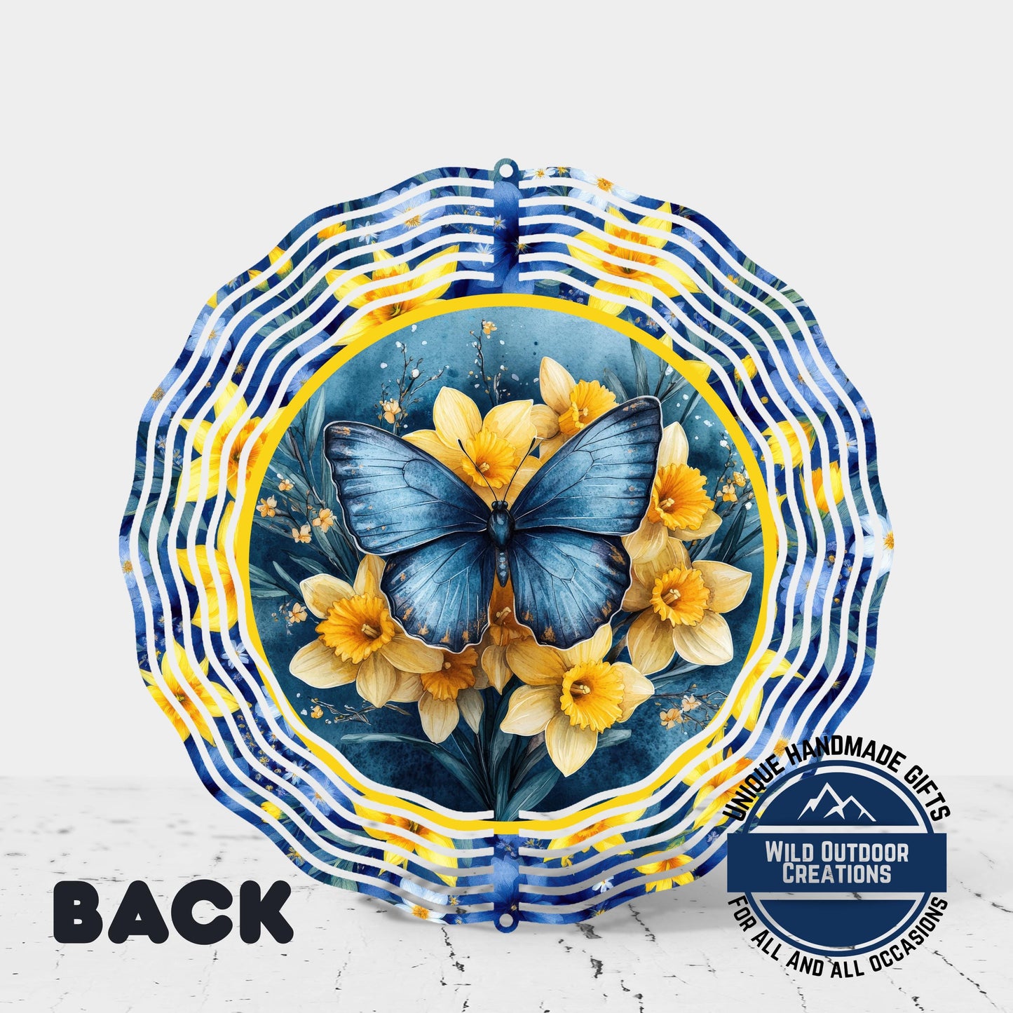 Daffodil Wind Spinner – Blue Butterfly Garden Decor, 10-Inch Aluminum Outdoor