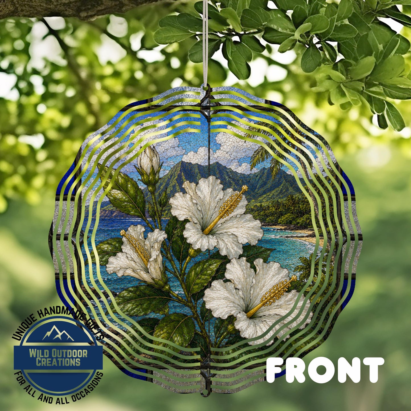 Hibiscus Wind Spinner Hawaii State Flower Pua Aloalo Stained Glass Style Garden Aluminum Decor