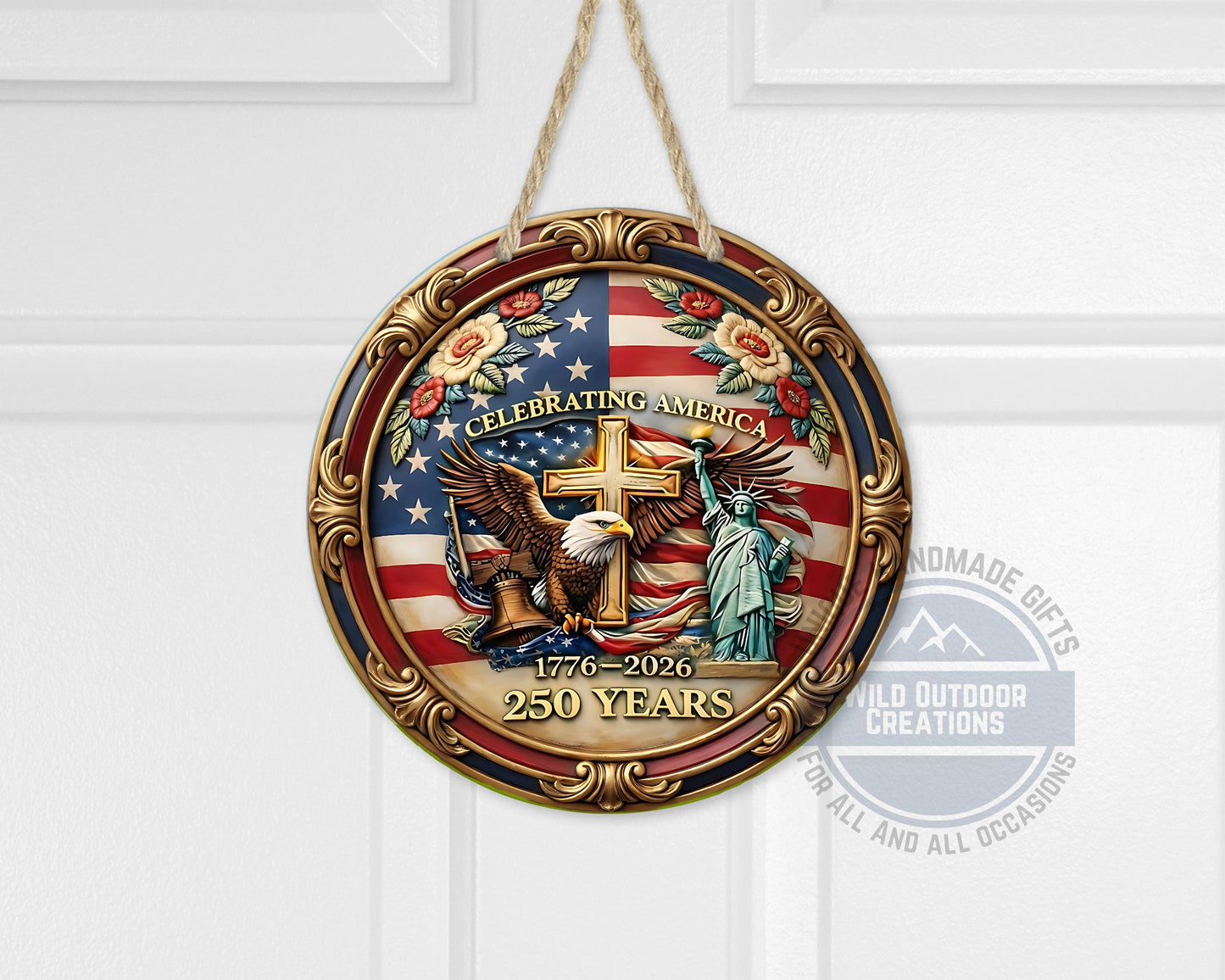 Patriotic Door Hanger - America 250 Decor | Eagle And Flag Aluminum Sign