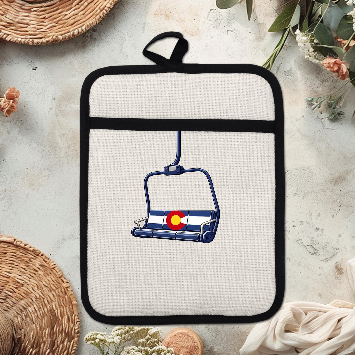 Colorado Flag Pot Holder – Ski Lift Pot Holder with Heat Resistant Mitt & Non Slip Trivet