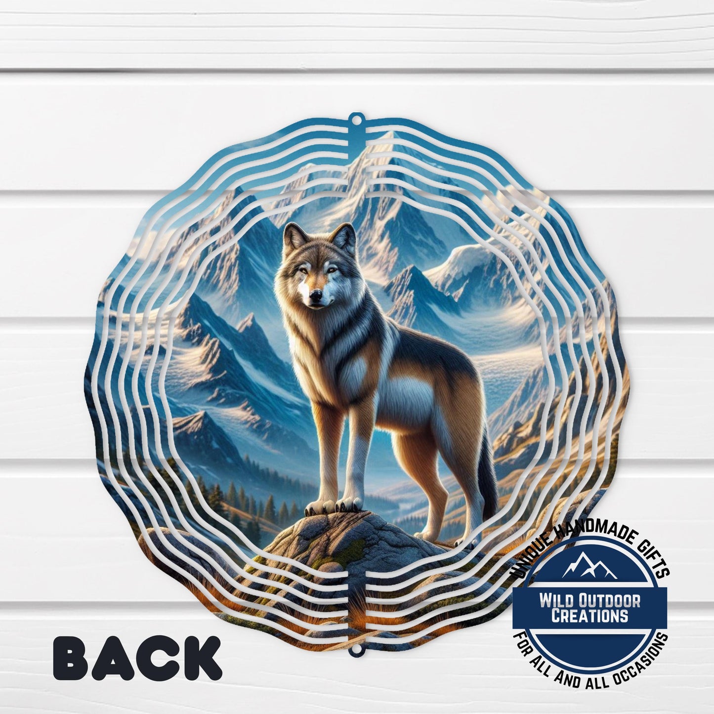 Wolf Wind Spinner - Double Sided Aluminum Outdoor Wind Spinner, 10 Inch Garden Decor