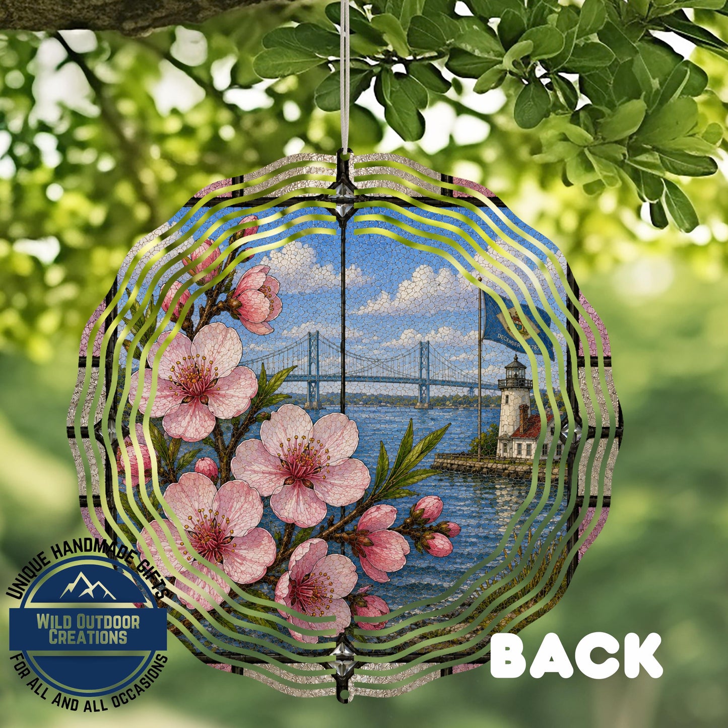 Peach Blossom Wind Spinner - Delaware State Flower Aluminum Outdoor Garden Decor