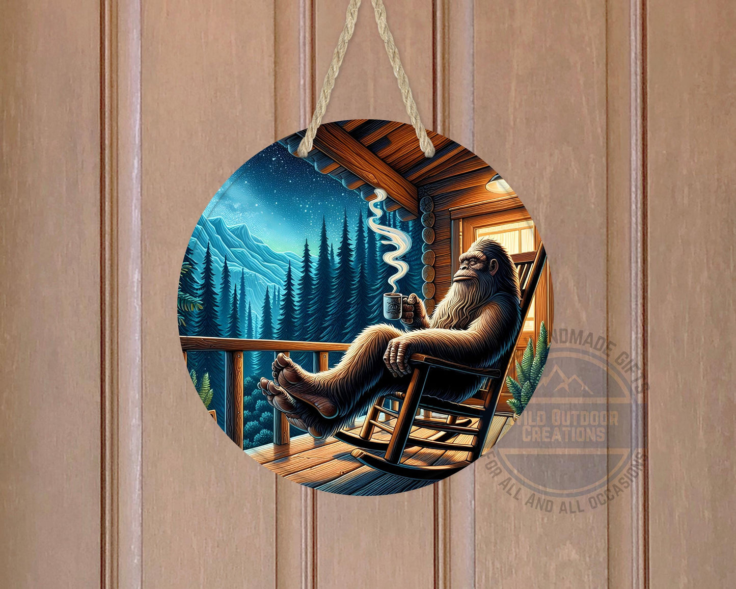Bigfoot Porch Decor – Sasquatch Door Hanger | Rustic Cabin Wall Art, Weather Resistant Sign
