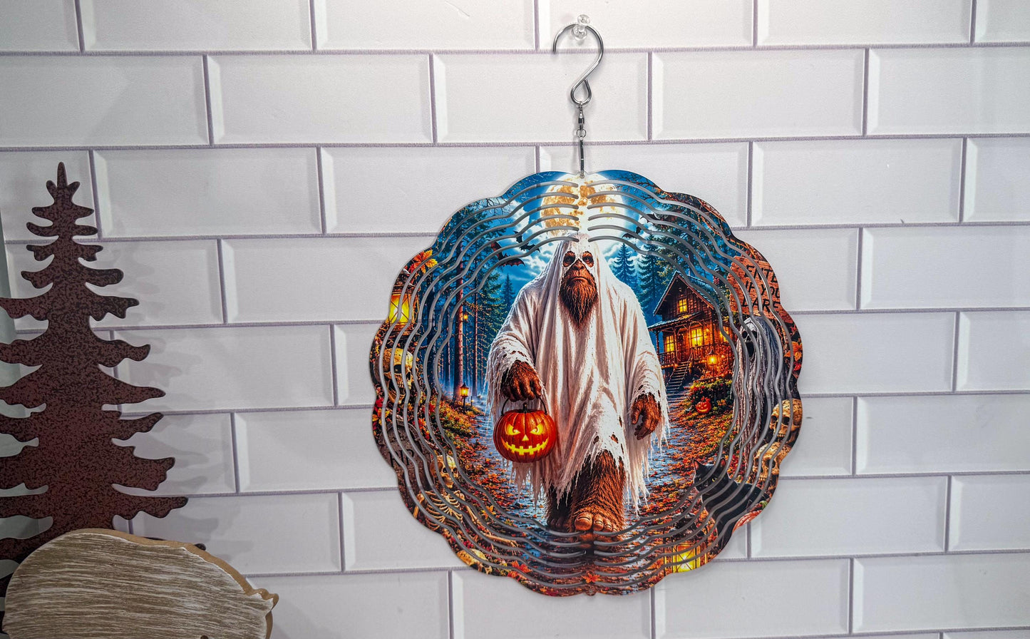 Ghost Wind Spinner, Bigfoot As Ghost, 10 Inch, 360 Swivel Decor