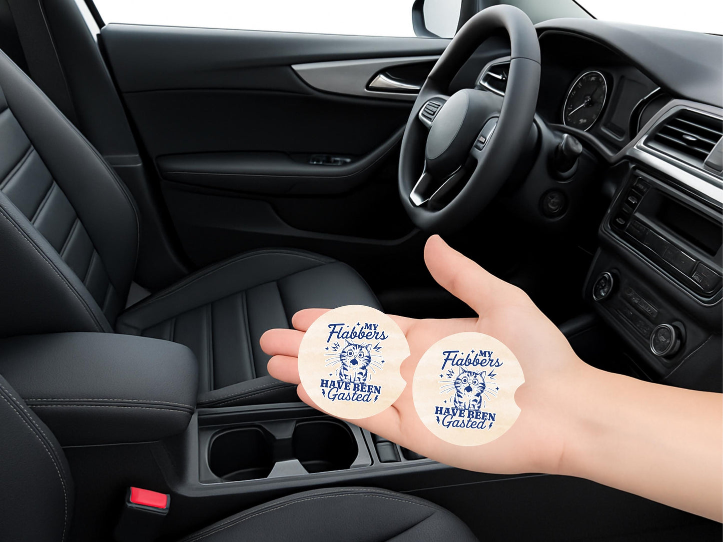Funny Cat Sandstone Car Coaster - My Flabbers Gasted - Available Individually or as a Set