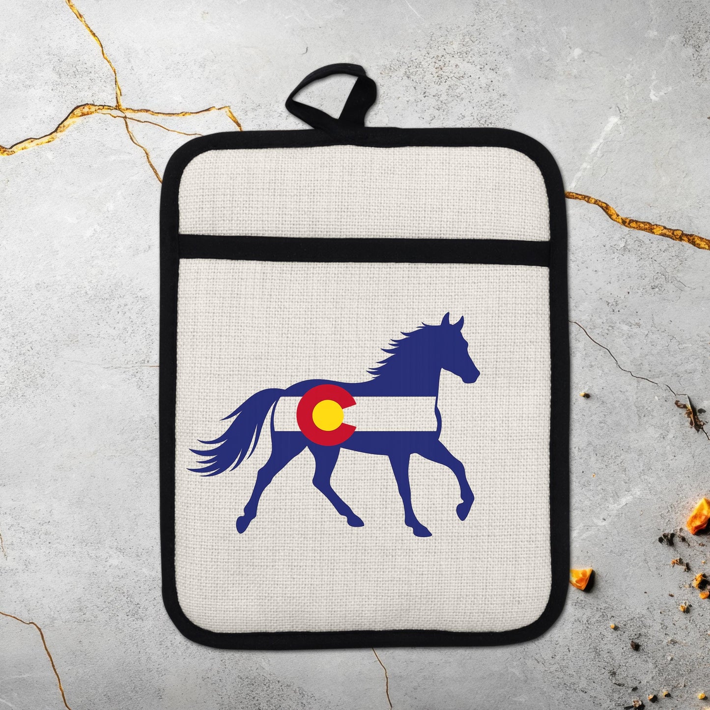 Horse Oven Mitt - Colorado Pot Holder With Silicone Back & Linen Front, Heat Resistant