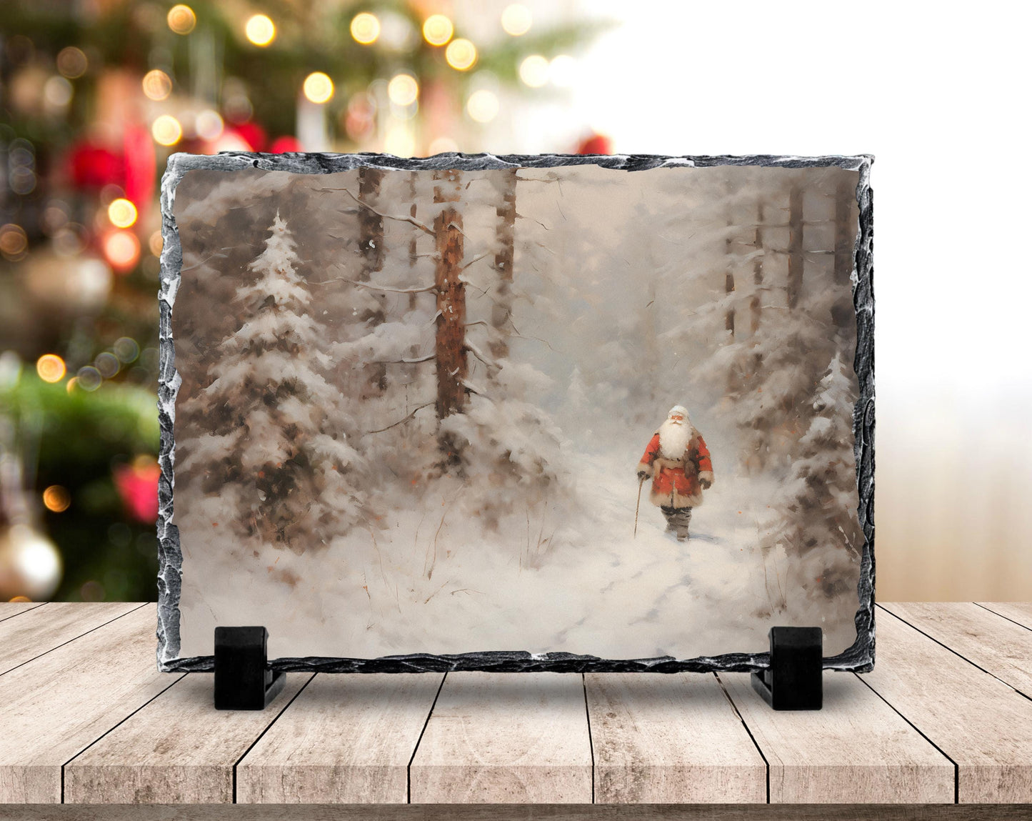 Rustic Slate Christmas Art - Santa in Winter Wonderland for Holiday Decor  Gifts