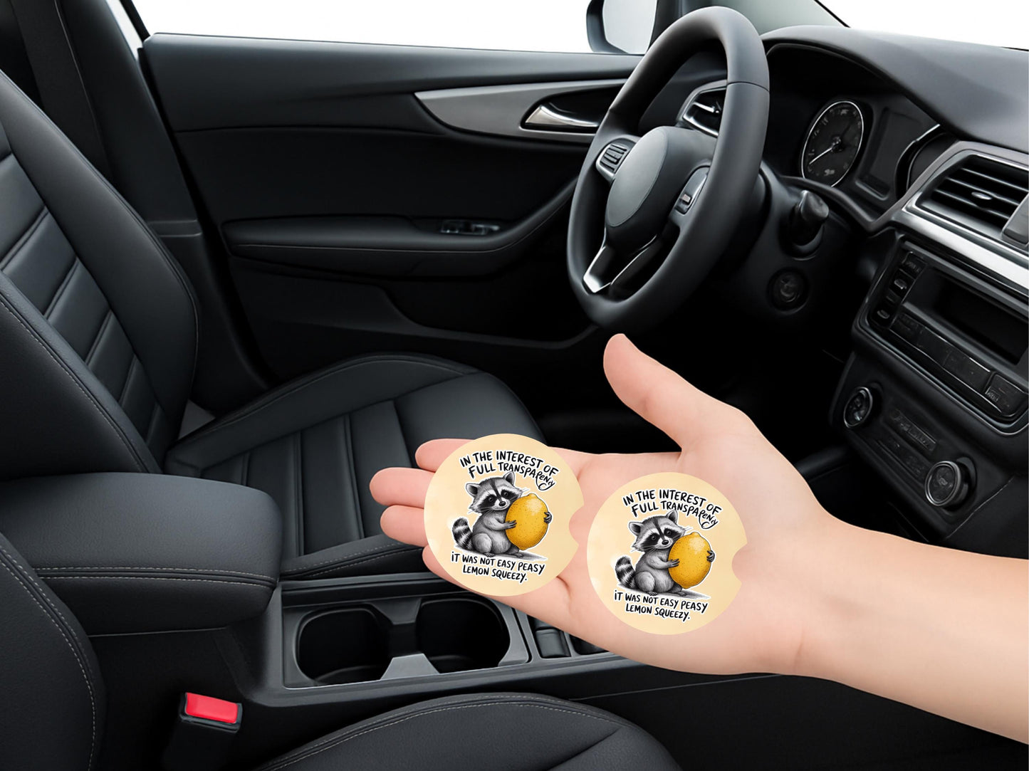Raccoon Sandstone Car Coasters Set of 2 - Funny Cup Holder Accessories