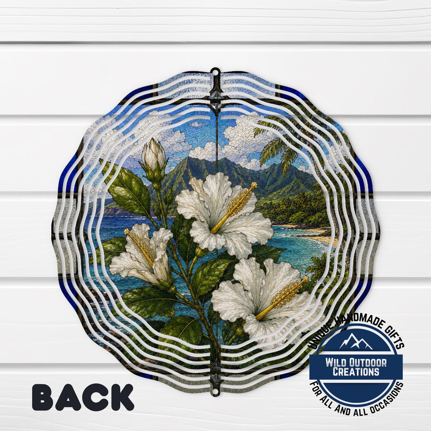 Hibiscus Wind Spinner Hawaii State Flower Pua Aloalo Stained Glass Style Garden Aluminum Decor